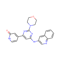 O=c1cc(-c2cc(Nc3cnc4ccccc4c3)nc(N3CCOCC3)n2)cc[nH]1 ZINC000066074311