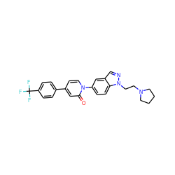 O=c1cc(-c2ccc(C(F)(F)F)cc2)ccn1-c1ccc2c(cnn2CCN2CCCC2)c1 ZINC000059081590