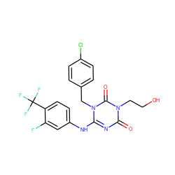 O=c1nc(Nc2ccc(C(F)(F)F)c(F)c2)n(Cc2ccc(Cl)cc2)c(=O)n1CCO ZINC000200518792