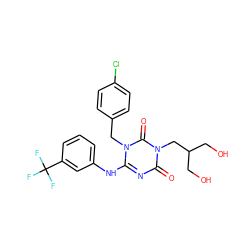O=c1nc(Nc2cccc(C(F)(F)F)c2)n(Cc2ccc(Cl)cc2)c(=O)n1CC(CO)CO ZINC000200518750