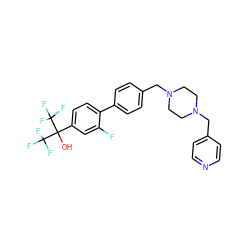 OC(c1ccc(-c2ccc(CN3CCN(Cc4ccncc4)CC3)cc2)c(F)c1)(C(F)(F)F)C(F)(F)F ZINC000095571083