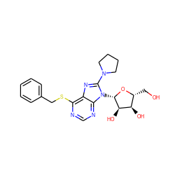 OC[C@H]1O[C@@H](n2c(N3CCCC3)nc3c(SCc4ccccc4)ncnc32)[C@H](O)[C@@H]1O ZINC000013607491