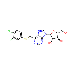 OC[C@H]1O[C@@H](n2cnc3c(CSc4ccc(Cl)c(Cl)c4)ncnc32)[C@H](O)[C@@H]1O ZINC000029057272