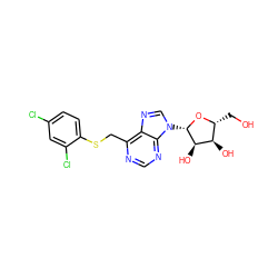 OC[C@H]1O[C@@H](n2cnc3c(CSc4ccc(Cl)cc4Cl)ncnc32)[C@H](O)[C@@H]1O ZINC000029057725