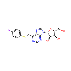 OC[C@H]1O[C@@H](n2cnc3c(CSc4ccc(I)cc4)ncnc32)[C@H](O)[C@@H]1O ZINC000029058565