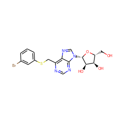 OC[C@H]1O[C@@H](n2cnc3c(CSc4cccc(Br)c4)ncnc32)[C@H](O)[C@@H]1O ZINC000029059490