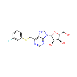 OC[C@H]1O[C@@H](n2cnc3c(CSc4cccc(F)c4)ncnc32)[C@H](O)[C@@H]1O ZINC000029059112