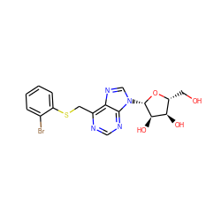 OC[C@H]1O[C@@H](n2cnc3c(CSc4ccccc4Br)ncnc32)[C@H](O)[C@@H]1O ZINC000029057709