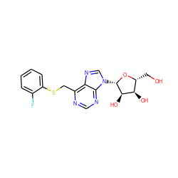 OC[C@H]1O[C@@H](n2cnc3c(CSc4ccccc4F)ncnc32)[C@H](O)[C@@H]1O ZINC000029057430