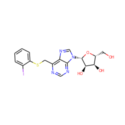 OC[C@H]1O[C@@H](n2cnc3c(CSc4ccccc4I)ncnc32)[C@H](O)[C@@H]1O ZINC000029057416