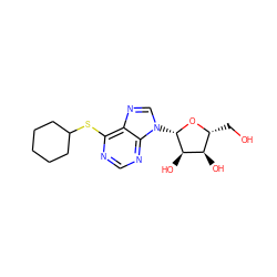OC[C@H]1O[C@@H](n2cnc3c(SC4CCCCC4)ncnc32)[C@H](O)[C@@H]1O ZINC000029058705