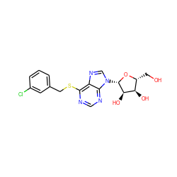 OC[C@H]1O[C@@H](n2cnc3c(SCc4cccc(Cl)c4)ncnc32)[C@H](O)[C@@H]1O ZINC000040874042