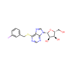 OC[C@H]1O[C@@H](n2cnc3c(SCc4cccc(I)c4)ncnc32)[C@H](O)[C@@H]1O ZINC000040404807