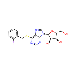 OC[C@H]1O[C@@H](n2cnc3c(SCc4ccccc4I)ncnc32)[C@H](O)[C@@H]1O ZINC000040914126