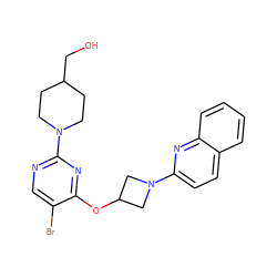 OCC1CCN(c2ncc(Br)c(OC3CN(c4ccc5ccccc5n4)C3)n2)CC1 ZINC000096168765