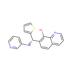 Oc1c([C@H](Nc2cccnc2)c2cccs2)ccc2cccnc12 ZINC000002881096