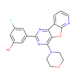 Oc1cc(F)cc(-c2nc(N3CCOCC3)c3oc4ncccc4c3n2)c1 ZINC000103256477