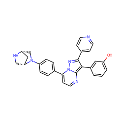 Oc1cccc(-c2c(-c3ccncc3)nn3c(-c4ccc(N5C[C@@H]6C[C@H]5CN6)cc4)ccnc23)c1 ZINC000049054917