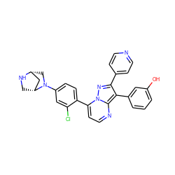 Oc1cccc(-c2c(-c3ccncc3)nn3c(-c4ccc(N5C[C@@H]6C[C@H]5CN6)cc4Cl)ccnc23)c1 ZINC000049112231