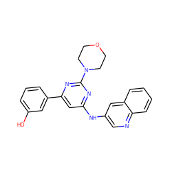 Oc1cccc(-c2cc(Nc3cnc4ccccc4c3)nc(N3CCOCC3)n2)c1 ZINC000066098526