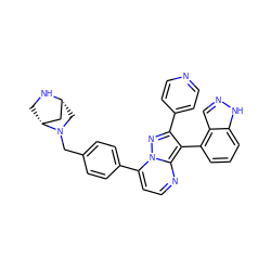 c1cc(-c2c(-c3ccncc3)nn3c(-c4ccc(CN5C[C@@H]6C[C@H]5CN6)cc4)ccnc23)c2cn[nH]c2c1 ZINC000064448608