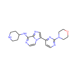 c1cc(-c2cnc3c(NC4CCNCC4)nccn23)nc(N2CCOCC2)n1 ZINC000169701227