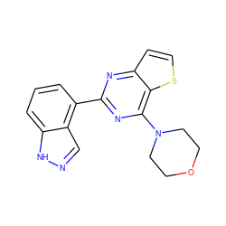 c1cc(-c2nc(N3CCOCC3)c3sccc3n2)c2cn[nH]c2c1 ZINC000040955218