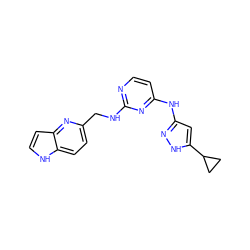 c1cc(Nc2cc(C3CC3)[nH]n2)nc(NCc2ccc3[nH]ccc3n2)n1 ZINC000147118044