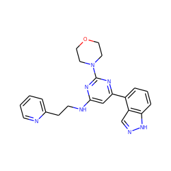 c1ccc(CCNc2cc(-c3cccc4[nH]ncc34)nc(N3CCOCC3)n2)nc1 ZINC000066251660