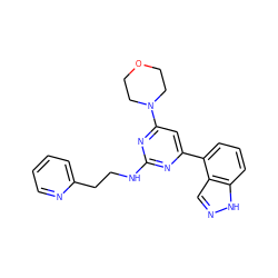 c1ccc(CCNc2nc(-c3cccc4[nH]ncc34)cc(N3CCOCC3)n2)nc1 ZINC000066258306