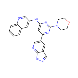 c1ccc2ncc(Nc3cc(-c4cnc5[nH]ncc5c4)nc(N4CCOCC4)n3)cc2c1 ZINC000066074310