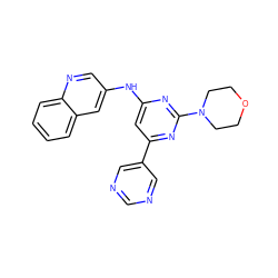 c1ccc2ncc(Nc3cc(-c4cncnc4)nc(N4CCOCC4)n3)cc2c1 ZINC000066074679