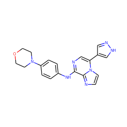 c1cn2c(-c3cn[nH]c3)cnc(Nc3ccc(N4CCOCC4)cc3)c2n1 ZINC000073298361